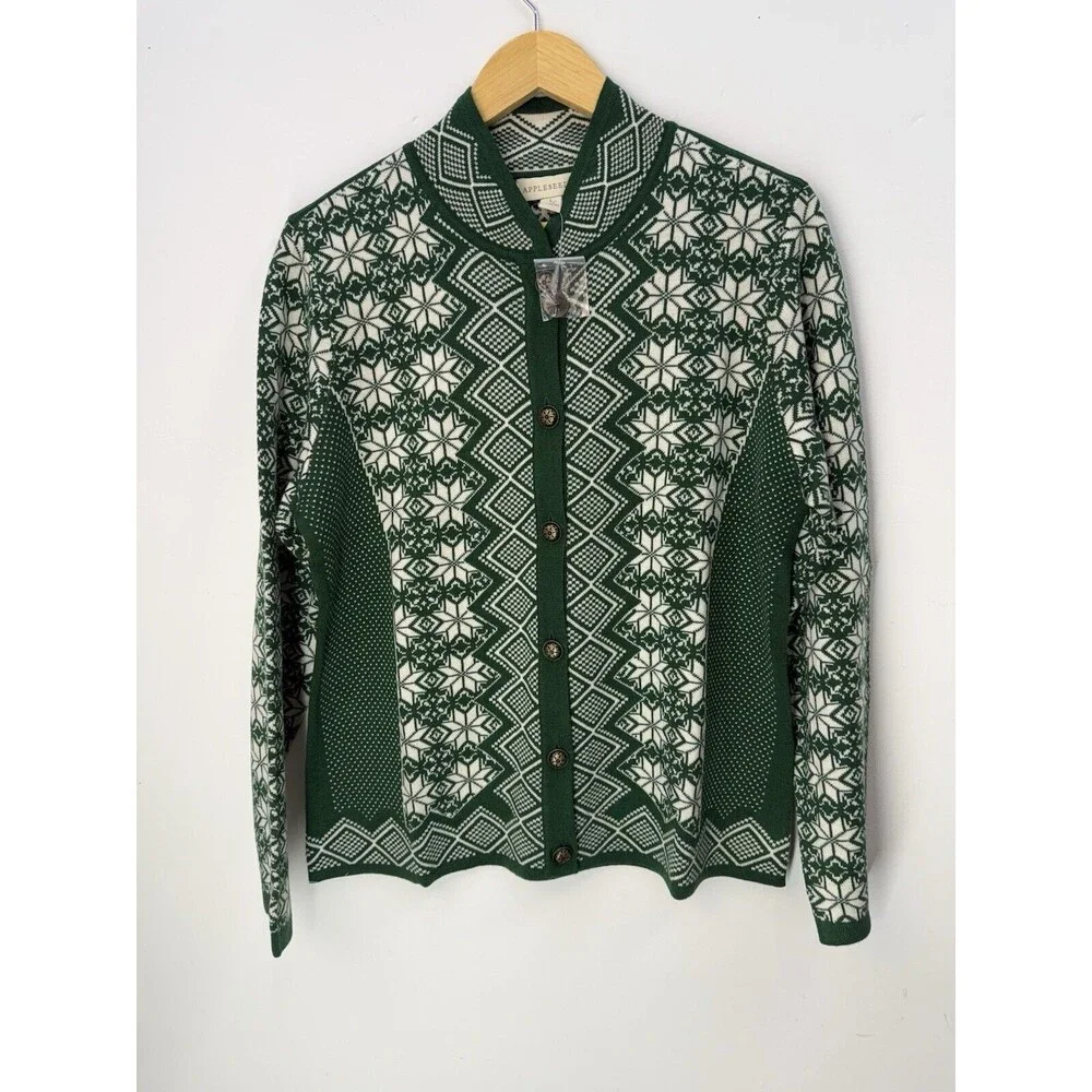 Appleseeds Sz M green ivory fair isle Nordic button up soft ca… - Picture 3 of 13
